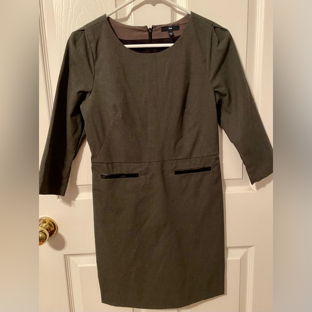 Black dress with leather accent pockets
